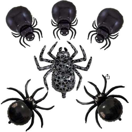 Halloween Luftballons - Die Spinnenkönigin und 5 Stück Schwarze Spinnen Ballons, Folienballon für Party Deko, Horror Luftballon Geschenk,Halloween Party Luftballon für Kinder Erwachsene (Spinnen) von Partyzeit