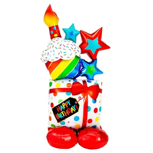 Happy Birthday Ballon Stehend - XXL Folienballon Happy Birthday Luftballons Geburtstag, Kindergeburtstag Deko Junge Mädchen,Torten Happy Birthday Deko Luftballon (Farbige) von Partyzeit