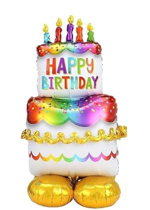 Happy Birthday Ballon Stehend - XXL Folienballon Happy Birthday Luftballons Geburtstag, Kindergeburtstag Deko Junge Mädchen,Torten Happy Birthday Deko Luftballon (Kuchen) von Partyzeit