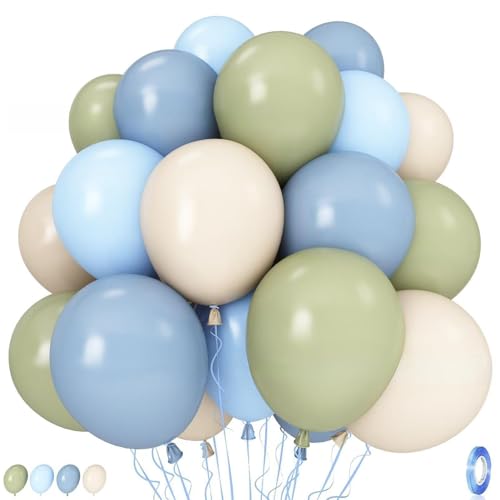 Luftballons Blau Grün, 30 Stück Blaue Luftballons Mit Grüne Hellblau Beige Latex Ballons Retro Grün Blau Weiß Helium Ballons für Geburtstag Babyparty Hochzeit Party Dekoration (Blau Grün Weiß Gold) von Partyzeit