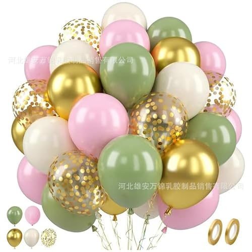 Luftballons Rosa Grün Gold,30 Stück Luftballons Salbeigrün Rosa Pastell, Konfetti Luftballon Grüne Rosas Set,Sage Grüne Rosas Weiß Gold Ballons für Junge Mädchen Geburtstag Babyparty Hochzeit Deko von Partyzeit