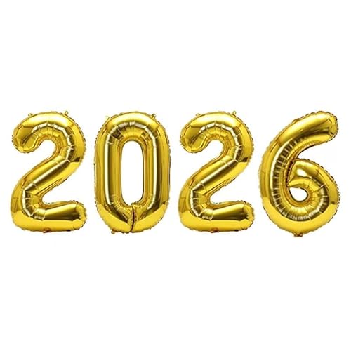 Silvester Deko 2026 Zahlen Luftballon, 32 Zoll Schwarz Folienballon Zahl für Neujahr Party Dekorationen (Gold) von Partyzeit