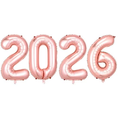 Silvester Deko 2026 Zahlen Luftballon, 32 Zoll Schwarz Folienballon Zahl für Neujahr Party Dekorationen (Rose Gold) von Partyzeit