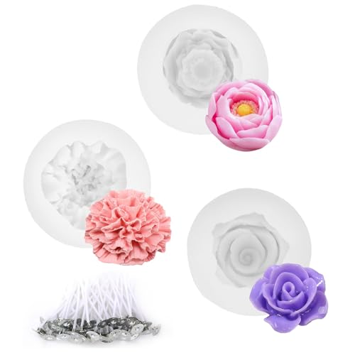 3 Stück Silikonform Blumen mit, Silikonformen Gießformen Muttertag Frühling Deko Rosen/Nelke/Pfingstrose, Kerzenformen zum Gießen, Silikonformen Kerzen, Muttertag Silikonform 3 Stück Silikonform Blumen mit, Silikonformen Gießformen Muttertag Frühling Deko Rosen/Nelke/Pfingstrose, Kerzenformen zum Gießen, Silikonformen Kerzen, Muttertag Silikonform von Paryou