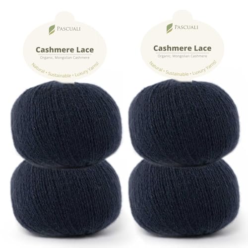 PASCUALI | Bio Cashmere Lace. Strickwolle aus 100% Kaschmirwolle Wolle zum Stricken und Häkeln, SET: 4 Knäuel - 100g - Farbe: Kosmos 42 von Pascuali