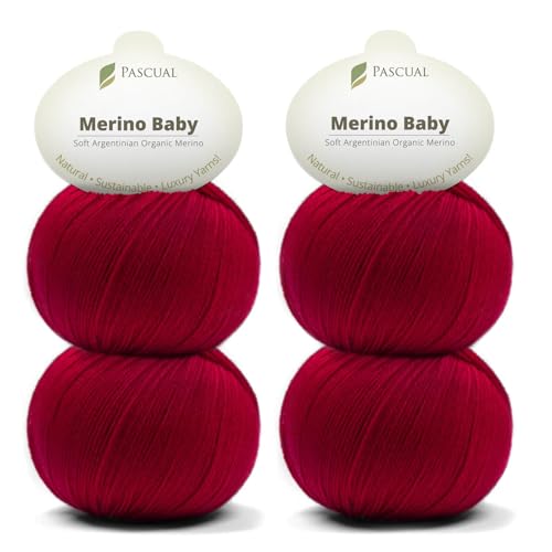 PASCUALI Merino Baby|Strickwolle aus 100% Schurwolle aus Merino, Merinowolle zum Stricken und Häkeln, SET: 4 Knäuel - 200 g, Farbe: Kirsche 309 PASCUALI Merino Baby|Strickwolle aus 100% Schurwolle aus Merino, Merinowolle zum Stricken und Häkeln, SET: 4 Knäuel - 200 g, Farbe: Kirsche 309 von Pascuali