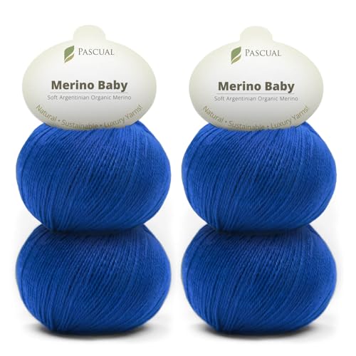 PASCUALI Merino Baby|Strickwolle aus 100% Schurwolle aus Merino, Merinowolle zum Stricken und Häkeln, SET: 4 Knäuel - 200 g, Farbe: Kobalt 515 von Pascuali