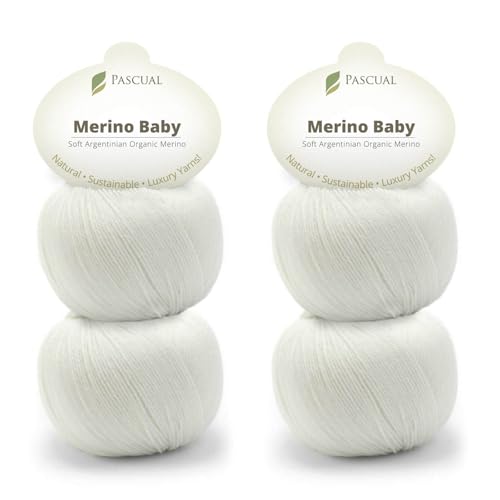 PASCUALI Merino Baby|Strickwolle aus 100% Schurwolle aus Merino, Merinowolle zum Stricken und Häkeln, SET: 4 Knäuel - 200 g, Farbe: Perlweiss 302 PASCUALI Merino Baby|Strickwolle aus 100% Schurwolle aus Merino, Merinowolle zum Stricken und Häkeln, SET: 4 Knäuel - 200 g, Farbe: Perlweiss 302 von Pascuali