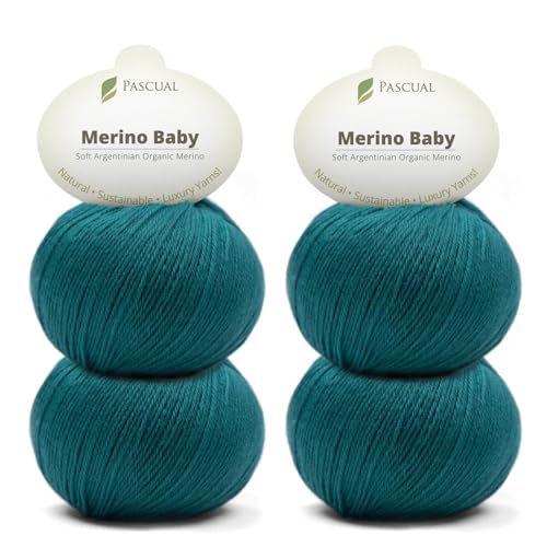 PASCUALI Merino Baby|Strickwolle aus 100% Schurwolle aus Merino, Merinowolle zum Stricken und Häkeln, SET: 4 Knäuel - 200 g, Farbe: Petrol 329 von Pascuali