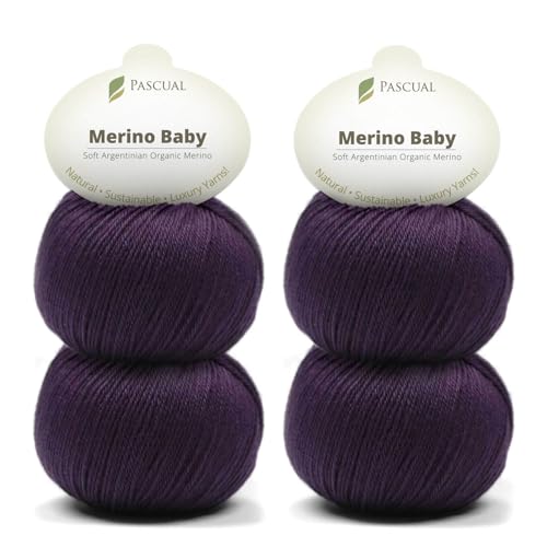 PASCUALI Merino Baby|Strickwolle aus 100% Schurwolle aus Merino, Merinowolle zum Stricken und Häkeln, SET: 4 Knäuel - 200 g, Farbe: Traube 312 von Pascuali