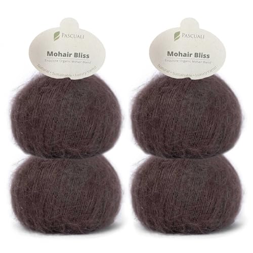 PASCUALI | Mohair Bliss |Strickwolle aus 60% Mohairwolle (Kid Mohair) 40% Seide Wolle Mohairgarn zum Stricken und Häkeln, SET: 4 Knäuel - 100g - Farbe:Espresso 823 von Pascuali
