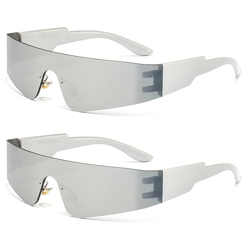 Pasdrucn 2 Stück Futuristische Sonnenbrille, Rave Brille, Schnelle Brille Rave, Sonnenbrille Alien Brille Rahmenlos, Schnelle Brille Futuristische, Space Sonnenbrille Fun Glasses (Asche) von Pasdrucn