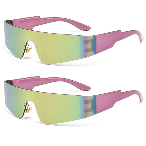 Pasdrucn 2 Stück Futuristische Sonnenbrille, Rave Brille, Schnelle Brille Rave, Sonnenbrille Alien Brille Rahmenlos, Schnelle Brille Futuristische, Space Sonnenbrille Fun Glasses (Rosa) von Pasdrucn