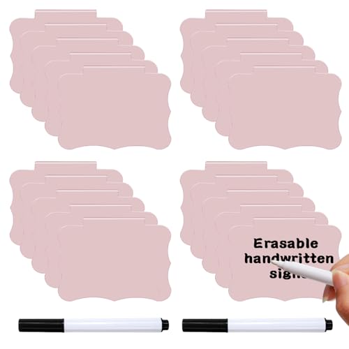 Pasdrucn 20 Stück Regal Etikettenhalter, Beschriftungsschilder Mit 2 Whiteboard, Abnehmbare PVC Clip Etikettenhalter, Bin Clips Für Speisekammer Küche Aufbewahrung (Rosa) von Pasdrucn