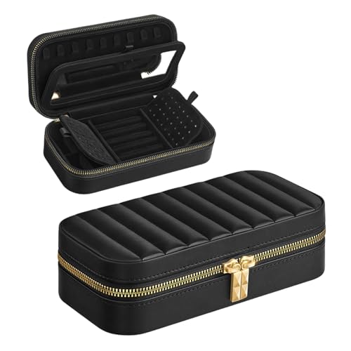 Pasdrucn 20.5x10.5x6cm Schmuckkästchen Mädchen, Tragbar Schmuckaufbewahrung Mit Spiegel, Reise Schmuckkästchen Klein Reise Für Damen Mädchen, Personalisierte Schmuckschatulle (Schwarz) von Pasdrucn
