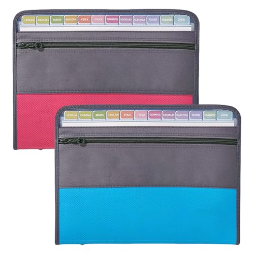 Pasdrucn 2Pcs Dokumenten Organizer Mit Reißverschluss, Kunststoff Ordnungsmappe Mit Bunten Etiketten, Dokumentenmappe A4 13 Fächer, Fächermappe A4, Dokument Organizer Ordner A4 (A) von Pasdrucn