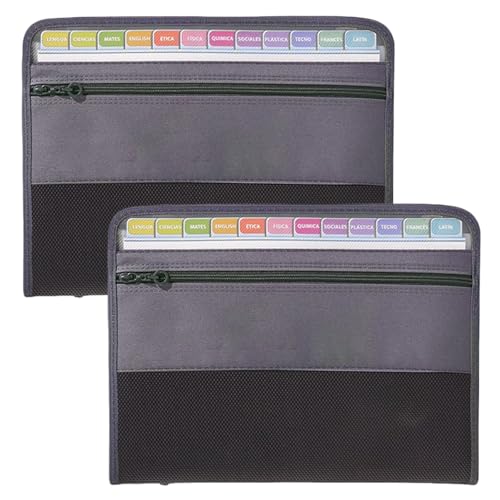 Pasdrucn 2Pcs Dokumenten Organizer Mit Reißverschluss, Kunststoff Ordnungsmappe Mit Bunten Etiketten, Dokumentenmappe A4 13 Fächer, Fächermappe A4, Dokument Organizer Ordner A4 (C) von Pasdrucn
