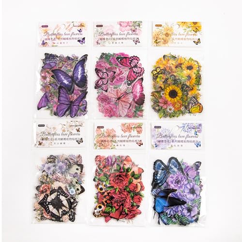 Pasdrucn 300 Stück Stücke Vsco Sticker Aesthetic Sticker Set, Scrapbook Stickers Set, Schmetterlings Kofferaufkleber, Journal Aufkleber Fotoalbum, Bullet Journal Scrapbook Zubehör (A) von Pasdrucn
