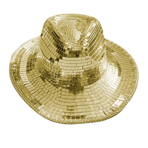 Pasdrucn Cowboyhut Discokugel, Spiegel Disco Cowboy Hut, Disco Ball Cowboyhut, Disco Ball Cowboy Hut Spiegel, Disco Eimerhut, Mirror Disco Ball Festival Style Cowboyhut (Gold) von Pasdrucn