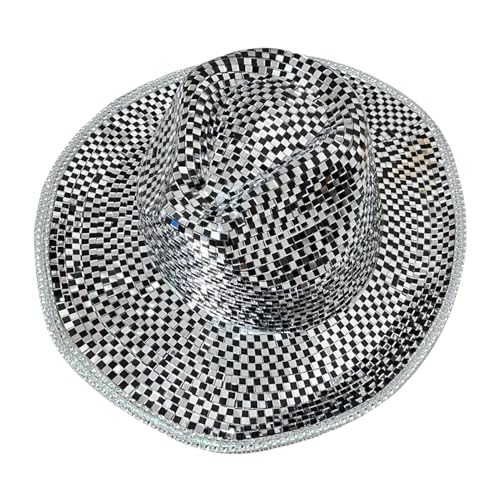 Pasdrucn Cowboyhut Discokugel, Spiegel Disco Cowboy Hut, Disco Ball Cowboyhut, Disco Ball Cowboy Hut Spiegel, Disco Eimerhut, Mirror Disco Ball Festival Style Cowboyhut (Schwarz+Weiß) von Pasdrucn