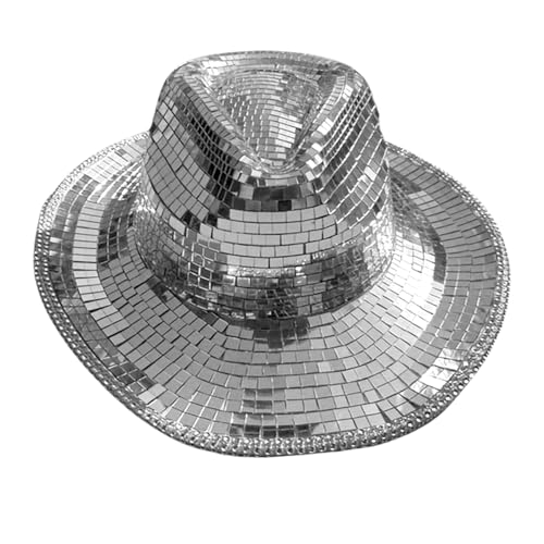 Pasdrucn Cowboyhut Discokugel, Spiegel Disco Cowboy Hut, Disco Ball Cowboyhut, Disco Ball Cowboy Hut Spiegel, Disco Eimerhut, Mirror Disco Ball Festival Style Cowboyhut (Silber) von Pasdrucn