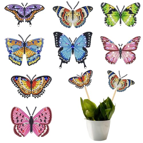 Pasdrucn 8 Stück Diamond Painting Schmetterling, Diamond Painting Art für Garten Dekor, Diamond Painting Gartenstecker, Schmetterling Diamant Painting Ornaments Zubehör, DIY Basteln Ornaments (Satz 2) von Pasdrucn