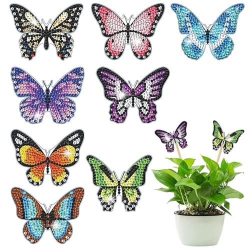 Pasdrucn 8 Stück Diamond Painting Schmetterling, Diamond Painting Art für Garten Dekor,Diamond Painting Gartenstecker,Diamant Painting Ornaments Zubehör, DIY Basteln Ornaments Zubehör(Satz3) von Pasdrucn