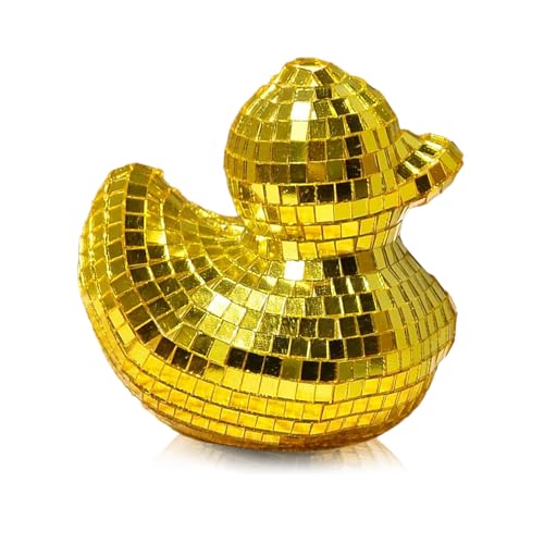 Pasdrucn Ente Discokugel Deko, Discokugels Ente-Statue, Ente Glänzend Discokugels Klein, Große Spiegelkugel Party Deko Für Hochzeit, Spiegelkugeln Disco Kugel Für Party DJ Club (Gold) von Pasdrucn