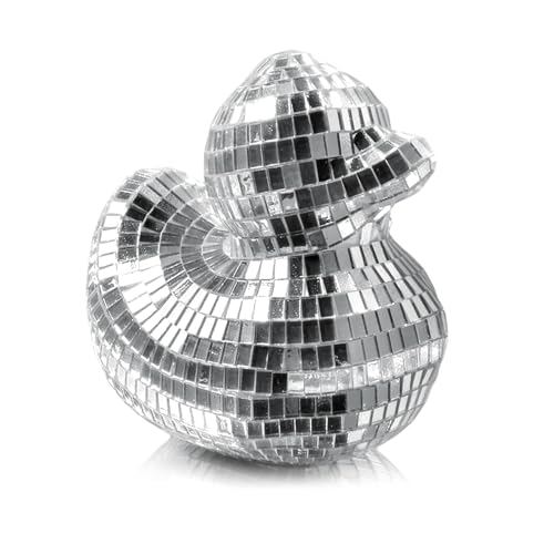 Pasdrucn Ente Discokugel Deko, Discokugels Ente-Statue, Ente Glänzend Discokugels Klein, Große Spiegelkugel Party Deko Für Hochzeit, Spiegelkugeln Disco Kugel Für Party DJ Club (Silber) von Pasdrucn