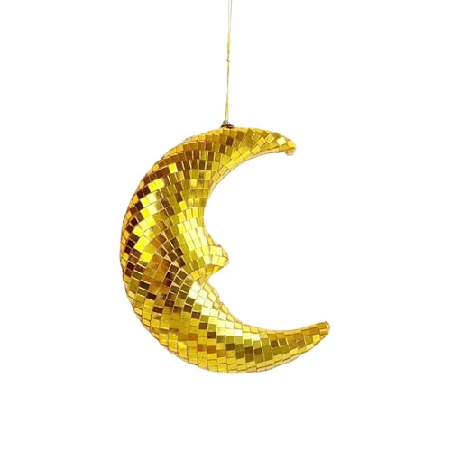 Pasdrucn Hängende Mond Spiegel Discokugel, Hängende Mond-Disco-Dekoration, Discokugel Deko Mit 40cm Metallkette, Disco Kugel, Discokugel Kinder, Discokugel Spiegelkugel, Discokugel Klein (Gold) von Pasdrucn