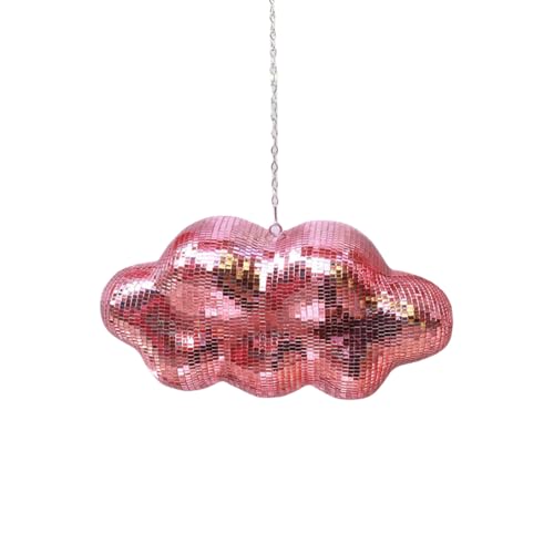 Pasdrucn Hängende Wolken Spiegel Discokugel, Discokugel Deko Mit 40cm Metallkette, Disco Kugel, Discokugel Kinder, Discokugel Spiegelkugel, Clouds-Disco-Dekoration, Hängende Wolkendekoration (Rose) von Pasdrucn