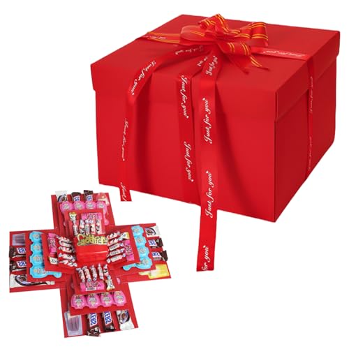 Pasdrucn Überraschung Box Mit Klebeband Und Band, 6-lagige Kreative Explosions-Geschenkbox, DIY Handgemachte Überraschung Box Für Valentinstagsgeschenke, Geburtstag, Hochzeitstag (Rot) von Pasdrucn