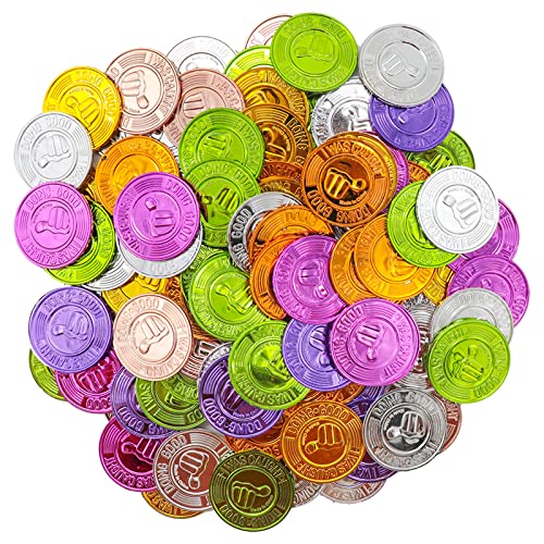 Pashali 100pcs Bunte Daumen Münzen Spielgeld für Kinder Spielzeug Mitgebsel mit Kindergeburtstag kleine Geschenk für Party, Kinderpreis Goldmünzen. von Pashali