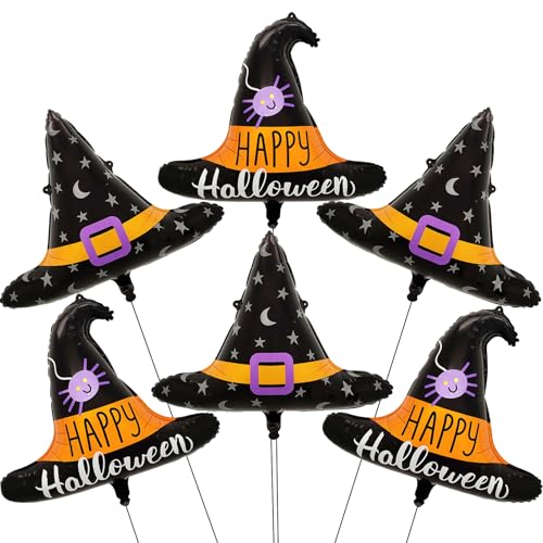 6-teiliges gruseliges Halloween-Folienballon-Dekorationsset, inklusive Spinnen-Zauberer-Hut, Stern-Mond-Hut, Folienballons für Halloween, Geburtstag, Babyparty, Maskerade, Motto-Party-Dekorationen 6-teiliges gruseliges Halloween-Folienballon-Dekorationsset, inklusive Spinnen-Zauberer-Hut, Stern-Mond-Hut, Folienballons für Halloween, Geburtstag, Babyparty, Maskerade, Motto-Party-Dekorationen von Pasiihol