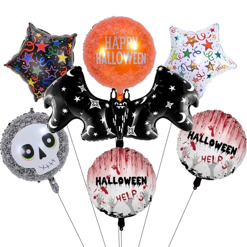 7-teiliges Halloween-Folienballon-Dekorationsset, inklusive Fledermaus, Totenkugel, Blutkugel, schwarz-weiß bedruckte Stern-Folienballons für Halloween, Geburtstag, Babyparty, Maskerade 7-teiliges Halloween-Folienballon-Dekorationsset, inklusive Fledermaus, Totenkugel, Blutkugel, schwarz-weiß bedruckte Stern-Folienballons für Halloween, Geburtstag, Babyparty, Maskerade von Pasiihol