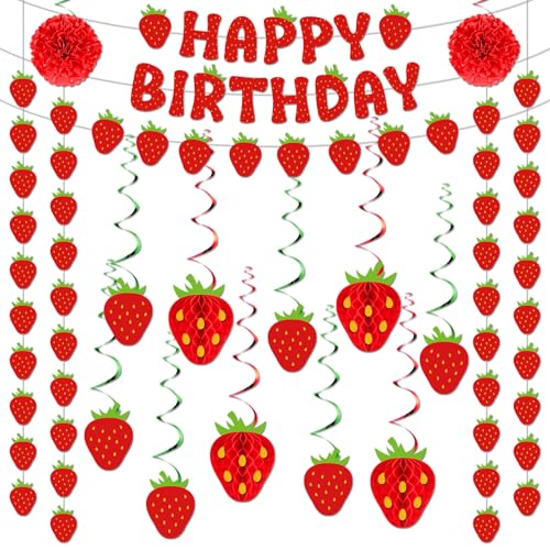 Pasimy 106-teiliges Erdbeer-Party-Dekorationsset, Erdbeer-Geburtstags-Banner, Papier-Wabenbälle, Papier-Pom-Poms, Dekoration für Sommer, Beere, süßes Thema, Geburtstagsparty, Dekoration Pasimy 106-teiliges Erdbeer-Party-Dekorationsset, Erdbeer-Geburtstags-Banner, Papier-Wabenbälle, Papier-Pom-Poms, Dekoration für Sommer, Beere, süßes Thema, Geburtstagsparty, Dekoration von Pasimy