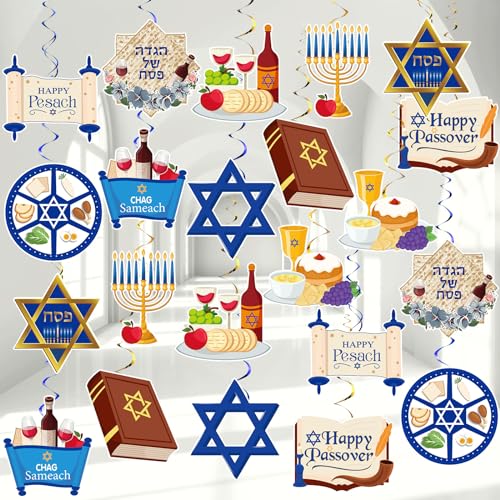 Pasimy 30 Set Happy Passover Hanging Swirls Passover Cards Passover Jüdische Feiertags-Deckenwirbel Dekorationen Passover Seder Mahlzeit hängende Ornamente für Passover jüdisches Festival Party von Pasimy