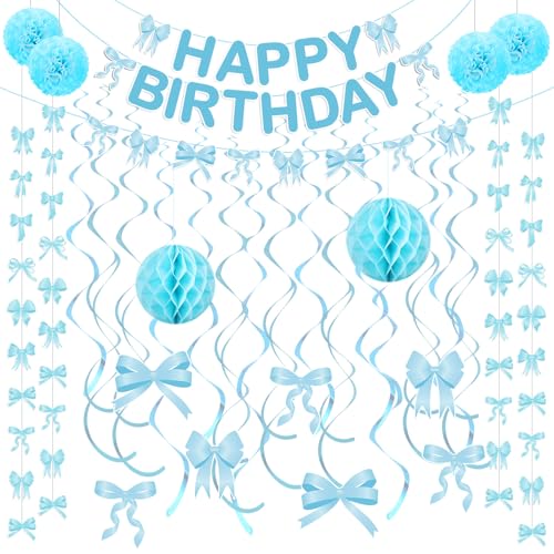 Pasimy 59 Stück blaue Schleifen-Geburtstagsdekorationen, Kokette-Party-Dekorationen, inklusive Schleife, Banner, Girlande, hängende Wirbel, Papier-Pompons, Wabenbälle für Geburtstag, Babyparty Pasimy 59 Stück blaue Schleifen-Geburtstagsdekorationen, Kokette-Party-Dekorationen, inklusive Schleife, Banner, Girlande, hängende Wirbel, Papier-Pompons, Wabenbälle für Geburtstag, Babyparty von Pasimy