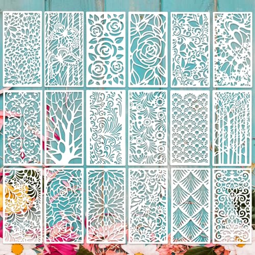 Blumen- und Blatt-Schablonen zum Malen, 20 x 10 cm, Kunststoff, Blatt- und Blumenschablonen, wiederverwendbar, zum Malen auf Holz, Wand, Tür, Leinwand, Heimdekoration, 18 Stück von Pasonly