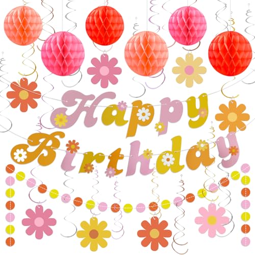 Daisy Groovy Geburtstag Party Dekorationen, Boho Gänseblümchen Blume Happy Birthday Banner mit hängenden Wirbeln Wabenbälle Blumengirlande für Partybedarf Daisy Groovy Geburtstag Party Dekorationen, Boho Gänseblümchen Blume Happy Birthday Banner mit hängenden Wirbeln Wabenbälle Blumengirlande für Partybedarf von Pasonly
