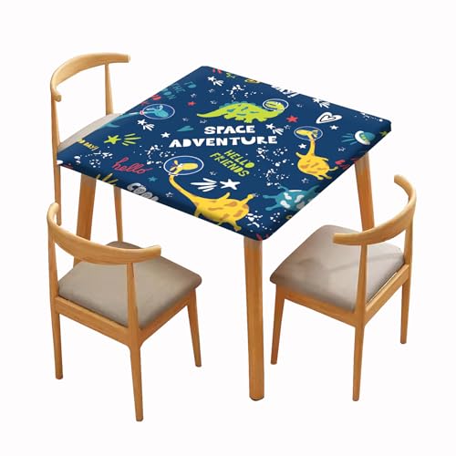 Quadratische Cartoon-Tischdecken, Kinder-Tischdecken, elastischer Rand, Heimdekoration, Tischdecke, spritzwassergeschützt, Polyester-Tischdecke für Familie, Wohnzimmer, Küche, Terrasse, passend für von Passing Textiles