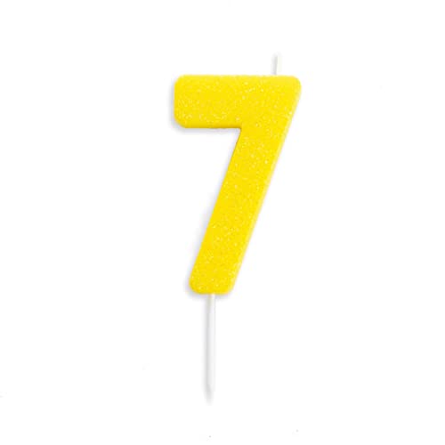 Past Kolor - Riesiges Geburtstagskerze mit Glitzer - Zahlenkerze für Kuchen oder Geburtstagstorte - Originelle und lustige Kerze (Kerze Nummer 7 gelb) von Past Kolor