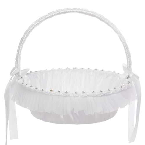 Blumenmädchenkorb für Hochzeiten, Hochzeitsblumenkorb mit Spitzen -Bogenknoten und Strass, 13.8x11.8 Weißer Hochzeitskorb mit Griff, Blumenmädchenkorb Blumenmädchenkorb für Hochzeiten, Hochzeitsblumenkorb mit Spitzen -Bogenknoten und Strass, 13.8x11.8 Weißer Hochzeitskorb mit Griff, Blumenmädchenkorb von Pastoralist