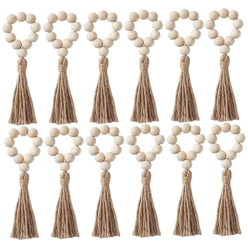 Holzperlen -Serviettenringe 12pcs 6 Zoll Flexible Holzserviettenringe mit Quasten für Esstisch, Hochzeit, Party, Kerzenknauf, Wandmauer | Holzperlen -Serviettenringe 12pcs 6 Zoll Flexible Holzserviettenringe mit Quasten für Esstisch, Hochzeit, Party, Kerzenknauf, Wandmauer | von Pastoralist