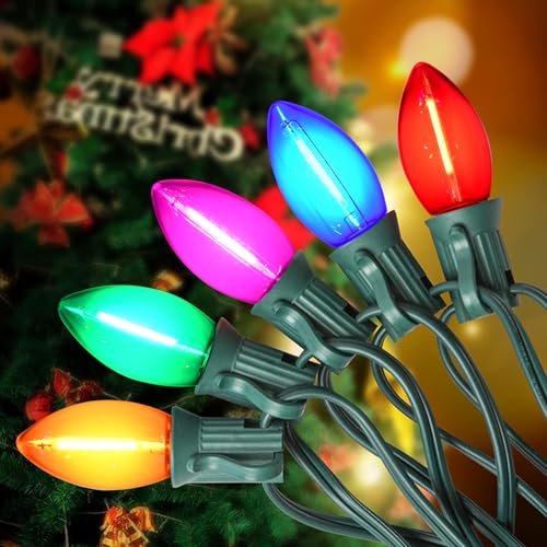 C7 LED-Weihnachtslichterkette, mehrfarbig, 6,8 m, für den Außenbereich, mit 22 klaren, bunten Glühbirnen (2 Ersatz), farbige Vintage-Weihnachtslichter für Weihnachten, Hochzeit, Party, Dekorationen von Pasuto