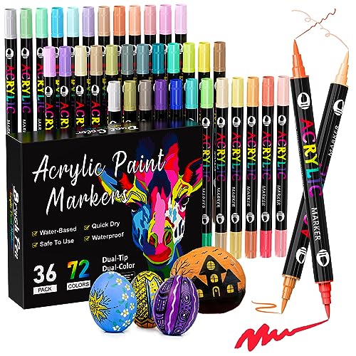 Patamiyar Acrylstifte für Steine Wasserfest, 72 Farben/36 Stifte Dual Tip Acrylfarben Stifte Steine Bemalen Set Acrylstifte für Steine Holz Glas Leinwand Papier Keramik DIY Fotoalben von Patamiyar