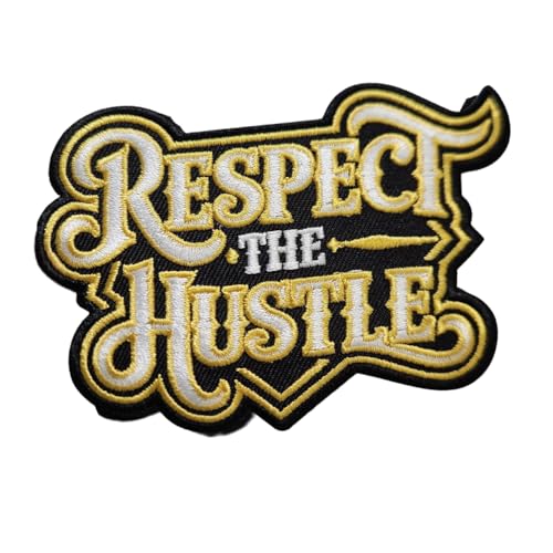 Patch Party Club, (1 Stück) "Respect The Hustle" Aufnäher zum Aufbügeln - 8,9 cm bestickter Gold & Schwarz Boss Patch für Hüte, Jacken, Rucksäcke, Streetwear, DIY Handwerk & Hustler Style von Patch Party Club