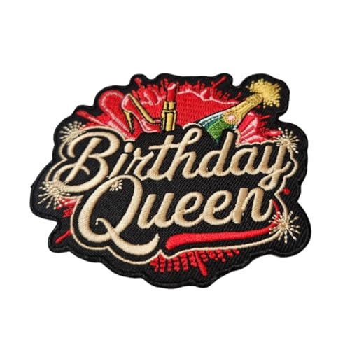 Patch Party Club 1 Stück 10,2 cm Birthday Queen bestickter Aufnäher für selbstgemachte Hüte, Jacken, Schuhe und mehr, zum Aufbügeln mit Lippenstift und Champagner von Patch Party Club