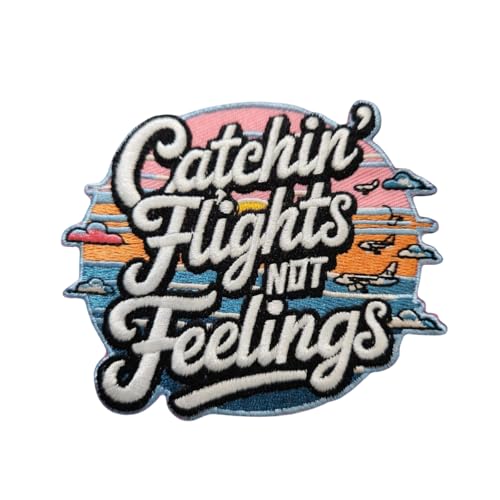 Patch Party Club Aufnäher "Catchin' Flights Not Feelings", bestickt, 7,6 cm, zum Aufbügeln, für Hüte, Rucksäcke, Gepäck, Denim und Bastelarbeiten, 1 Stück von Patch Party Club