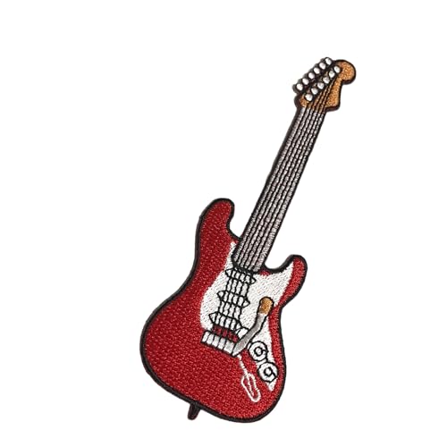 Patch Portal Aufnäher mit Gitarre, zum Aufbügeln, Stoff, Hippie, Punk, Rock und Rolle, Schwermetall, Konzert-Applikation (rot) von Patch Portal